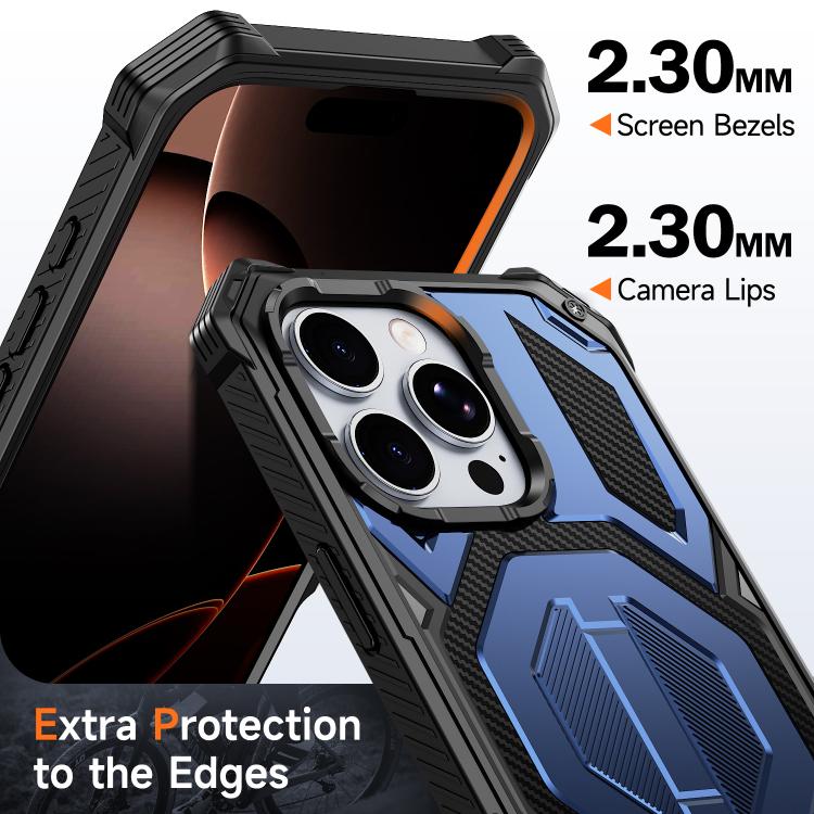 For iPhone 16 Pro Hidden Metal Holder Magnetic Shockproof Phone Case
