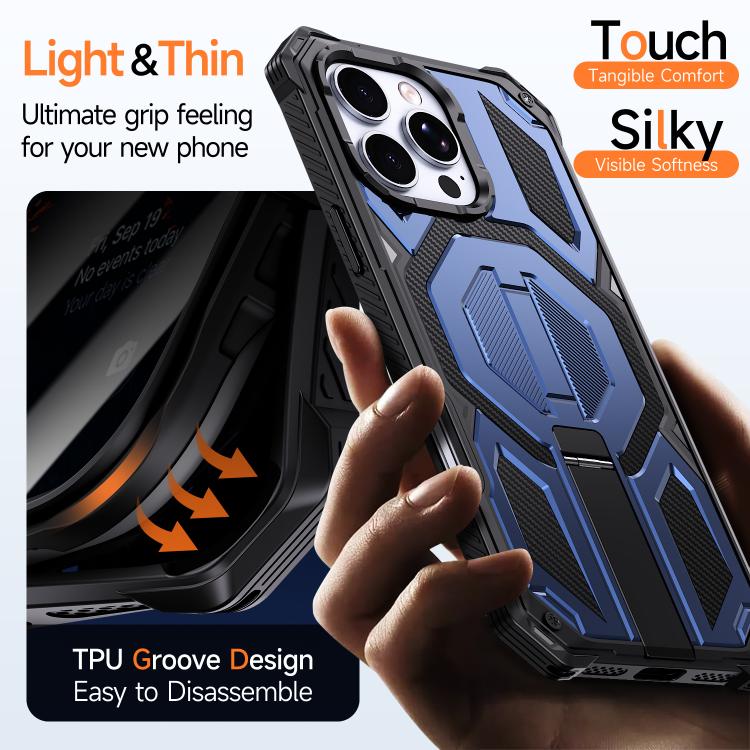 For iPhone 16 Pro Hidden Metal Holder Magnetic Shockproof Phone Case