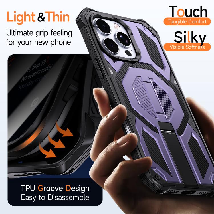 For iPhone 16 Pro Hidden Metal Holder Magnetic Shockproof Phone Case