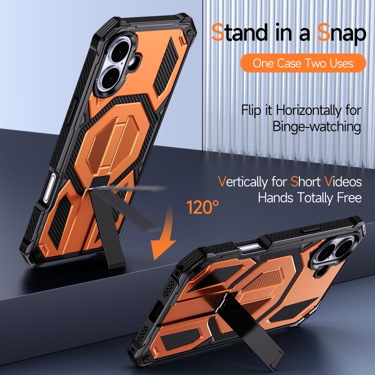 For iPhone 16 Plus Hidden Metal Holder Magnetic Shockproof Phone Case