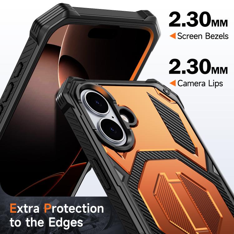For iPhone 16 Plus Hidden Metal Holder Magnetic Shockproof Phone Case