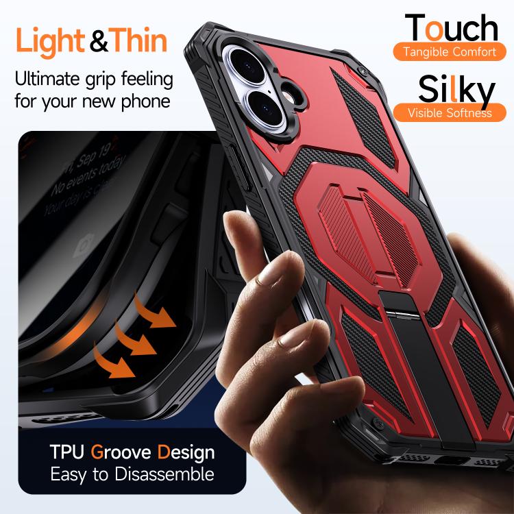 For iPhone 16 Plus Hidden Metal Holder Magnetic Shockproof Phone Case