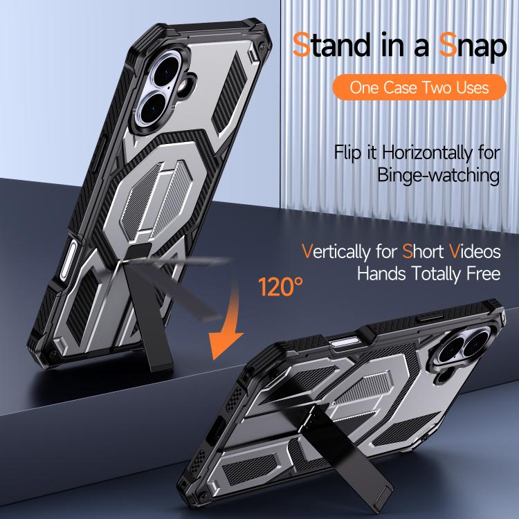 For iPhone 16 Plus Hidden Metal Holder Magnetic Shockproof Phone Case