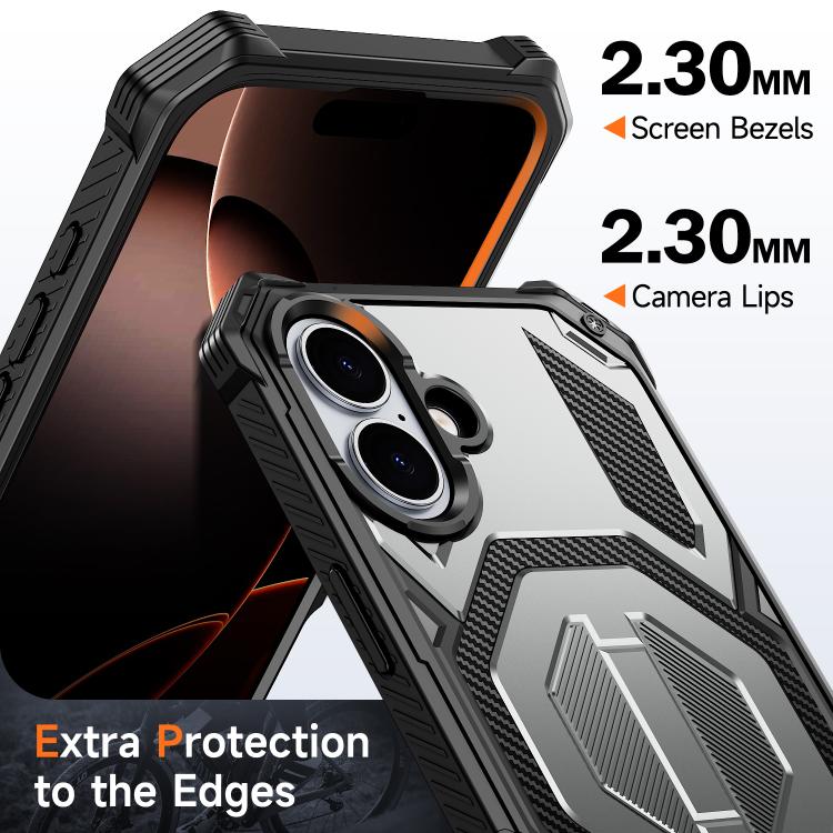 For iPhone 16 Plus Hidden Metal Holder Magnetic Shockproof Phone Case