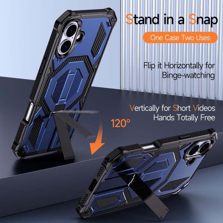 For iPhone 16 Plus Hidden Metal Holder Magnetic Shockproof Phone Case