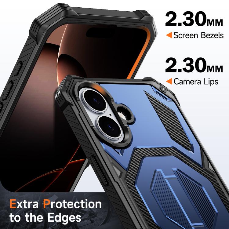 For iPhone 16 Plus Hidden Metal Holder Magnetic Shockproof Phone Case