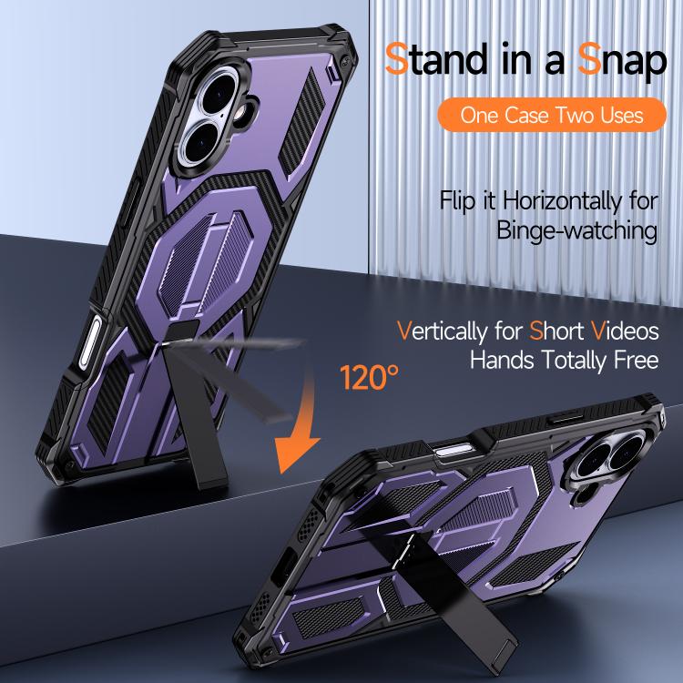 For iPhone 16 Plus Hidden Metal Holder Magnetic Shockproof Phone Case