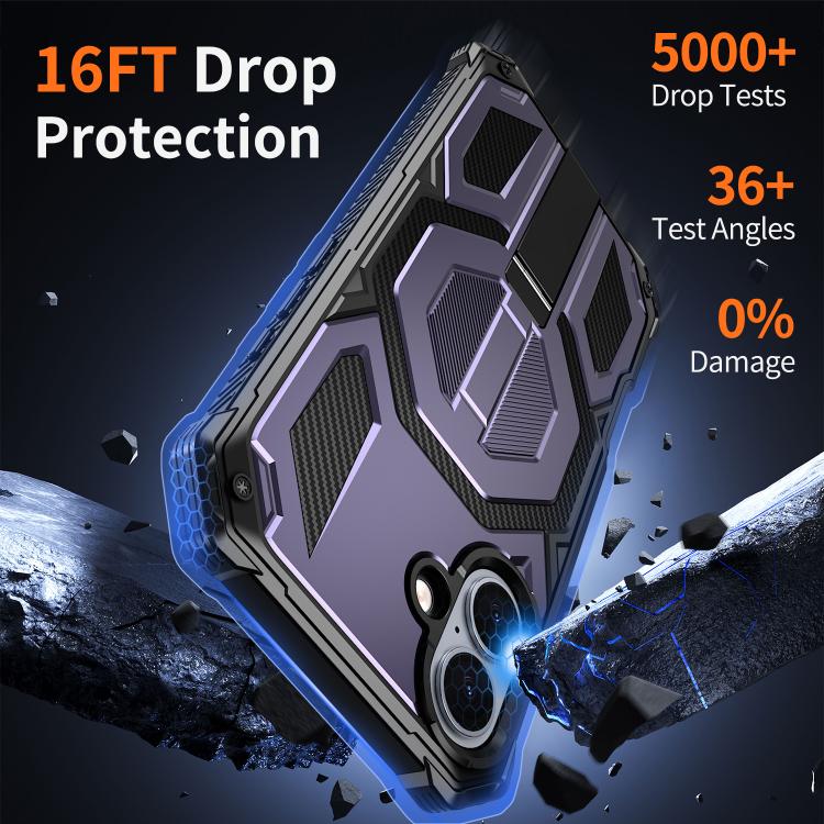 For iPhone 16 Plus Hidden Metal Holder Magnetic Shockproof Phone Case