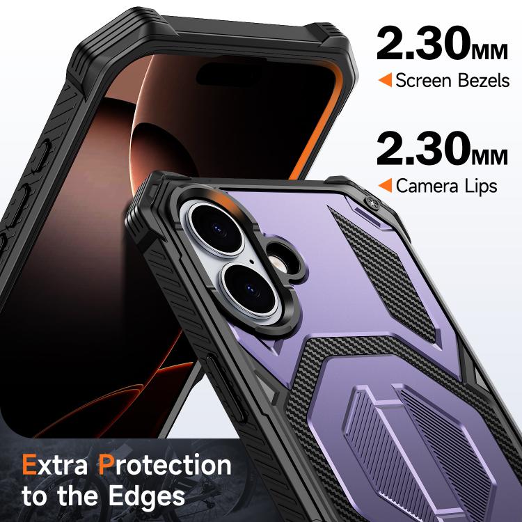 For iPhone 16 Plus Hidden Metal Holder Magnetic Shockproof Phone Case