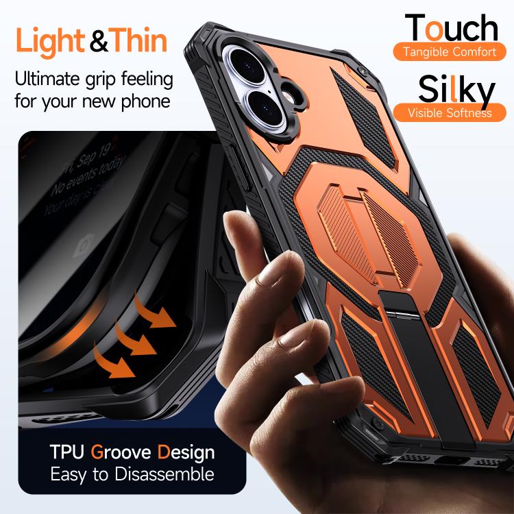 For iPhone 16 Hidden Metal Holder Magnetic Shockproof Phone Case