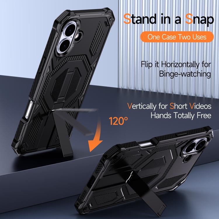 For iPhone 16 Hidden Metal Holder Magnetic Shockproof Phone Case