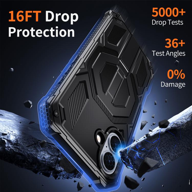 For iPhone 16 Hidden Metal Holder Magnetic Shockproof Phone Case