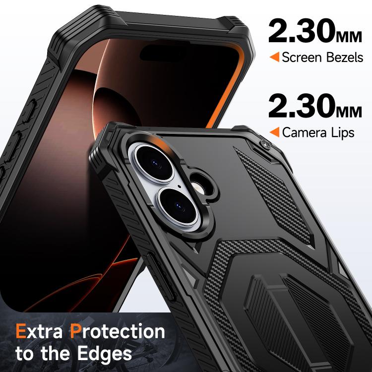 For iPhone 16 Hidden Metal Holder Magnetic Shockproof Phone Case
