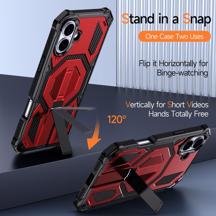 For iPhone 16 Hidden Metal Holder Magnetic Shockproof Phone Case