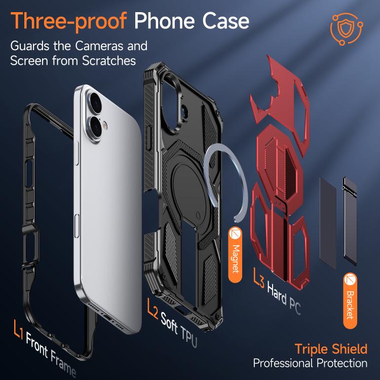 For iPhone 16 Hidden Metal Holder Magnetic Shockproof Phone Case