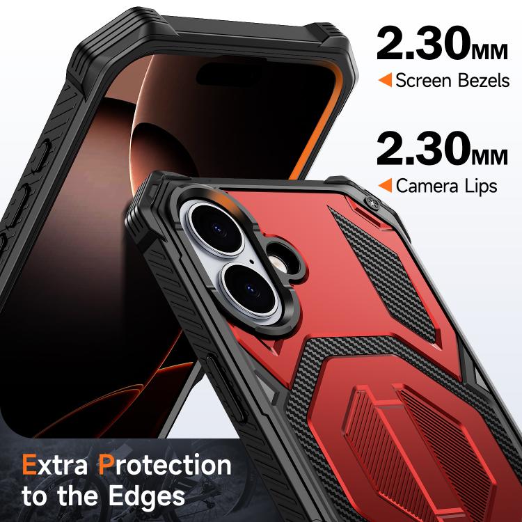 For iPhone 16 Hidden Metal Holder Magnetic Shockproof Phone Case