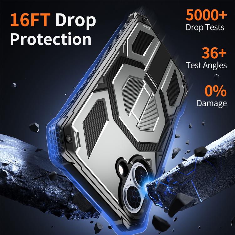 For iPhone 16 Hidden Metal Holder Magnetic Shockproof Phone Case