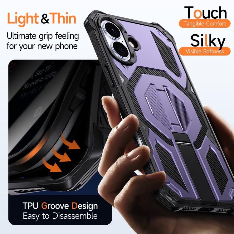 For iPhone 16 Hidden Metal Holder Magnetic Shockproof Phone Case