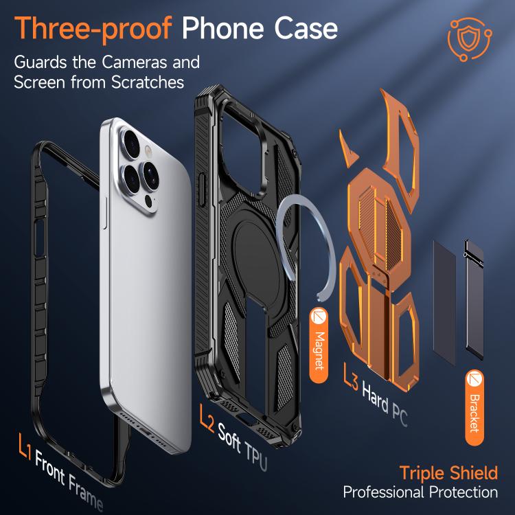 For iPhone 15 Pro Max Hidden Metal Holder Magnetic Shockproof Phone Case