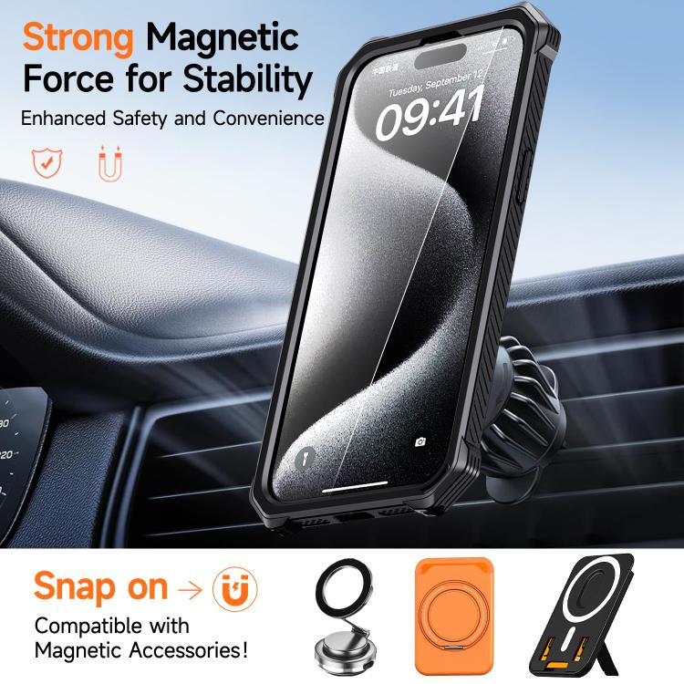 For iPhone 15 Pro Max Hidden Metal Holder Magnetic Shockproof Phone Case