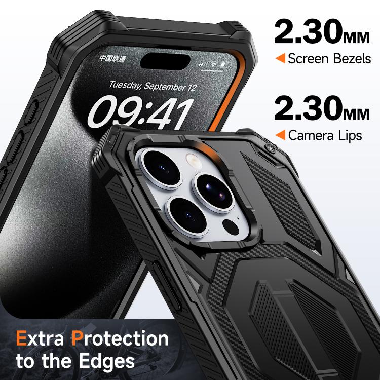 For iPhone 15 Pro Max Hidden Metal Holder Magnetic Shockproof Phone Case