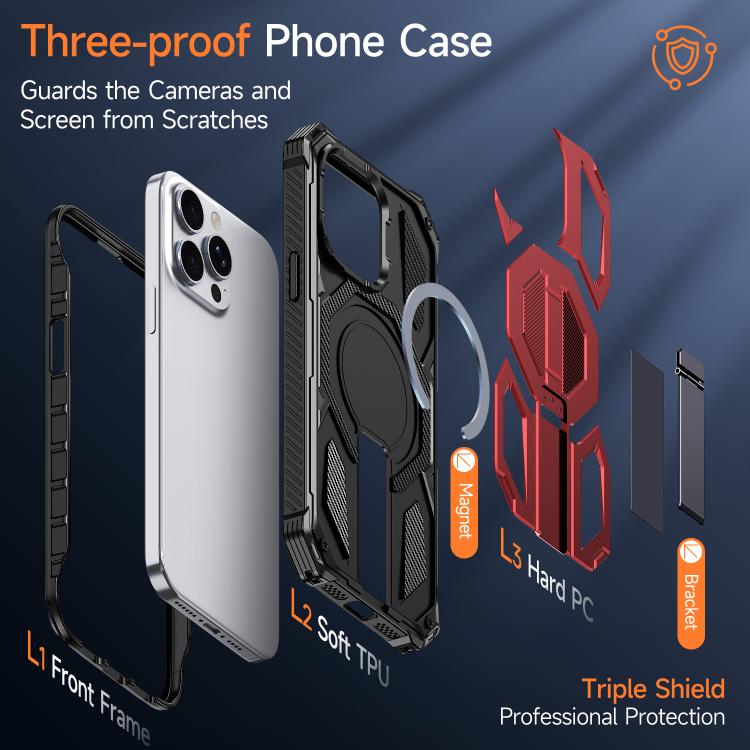 For iPhone 15 Pro Max Hidden Metal Holder Magnetic Shockproof Phone Case
