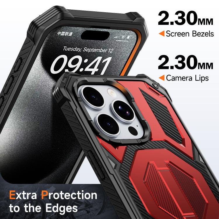 For iPhone 15 Pro Max Hidden Metal Holder Magnetic Shockproof Phone Case