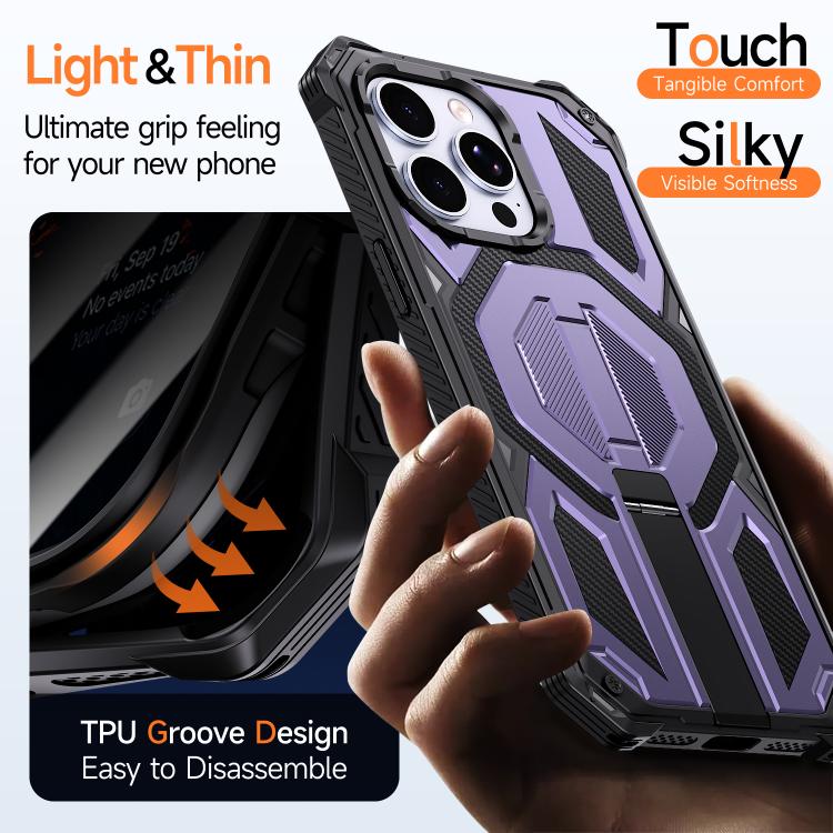 For iPhone 15 Pro Max Hidden Metal Holder Magnetic Shockproof Phone Case