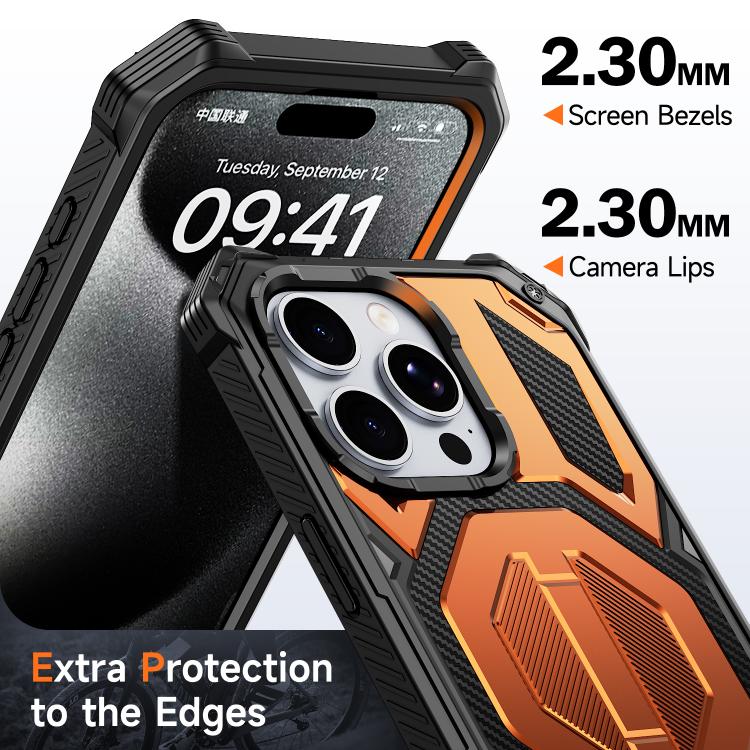 For iPhone 15 Pro Hidden Metal Holder Magnetic Shockproof Phone Case