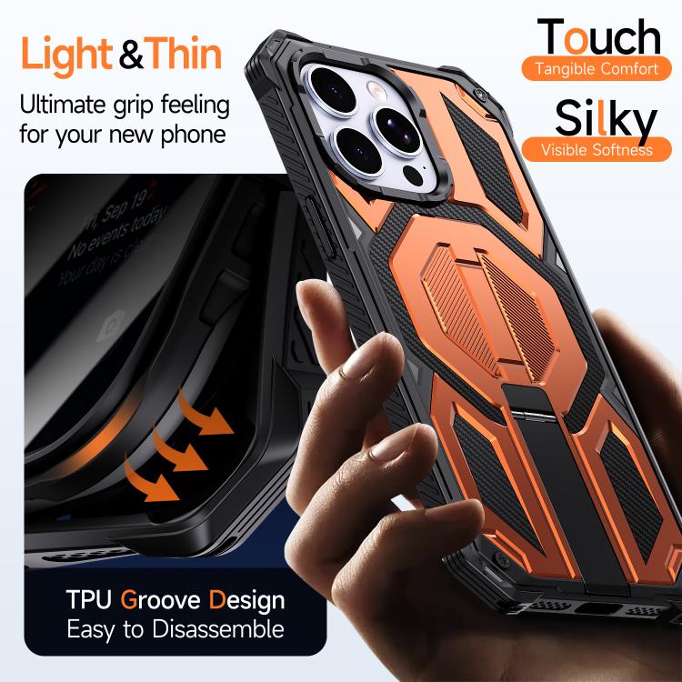 For iPhone 15 Pro Hidden Metal Holder Magnetic Shockproof Phone Case