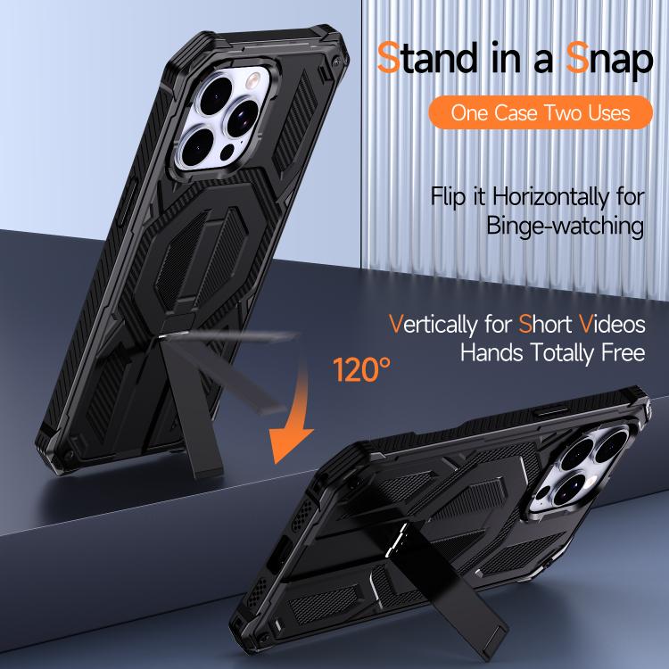 For iPhone 15 Pro Hidden Metal Holder Magnetic Shockproof Phone Case