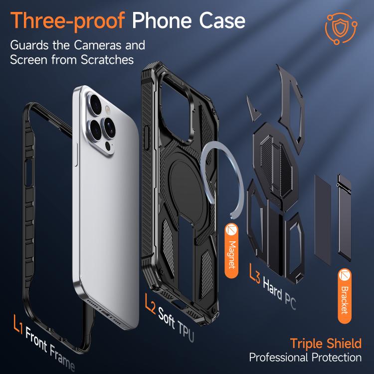 For iPhone 15 Pro Hidden Metal Holder Magnetic Shockproof Phone Case