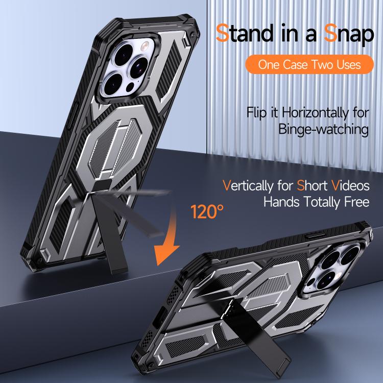For iPhone 15 Pro Hidden Metal Holder Magnetic Shockproof Phone Case