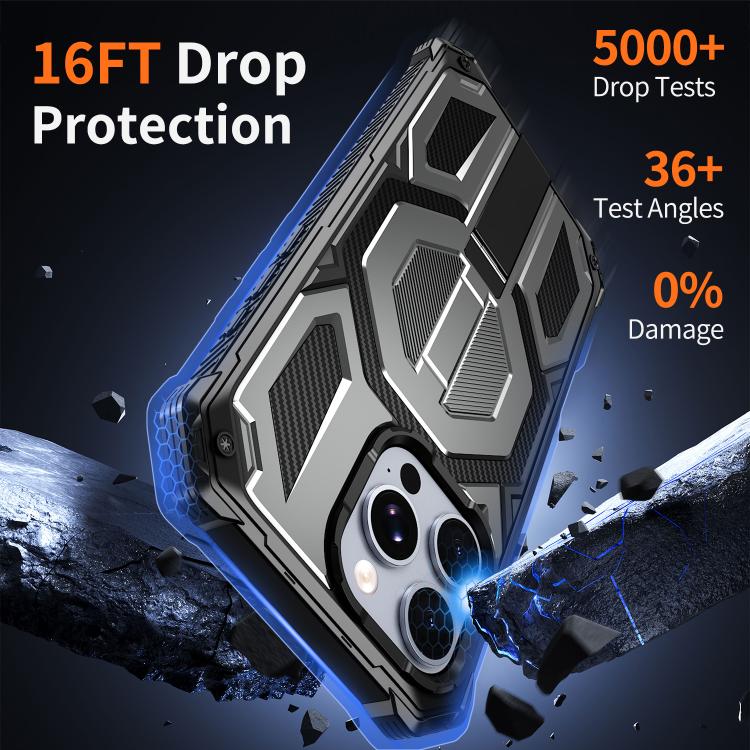 For iPhone 15 Pro Hidden Metal Holder Magnetic Shockproof Phone Case