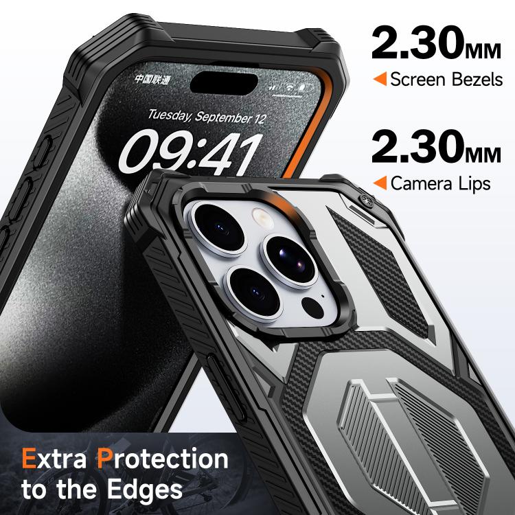 For iPhone 15 Pro Hidden Metal Holder Magnetic Shockproof Phone Case