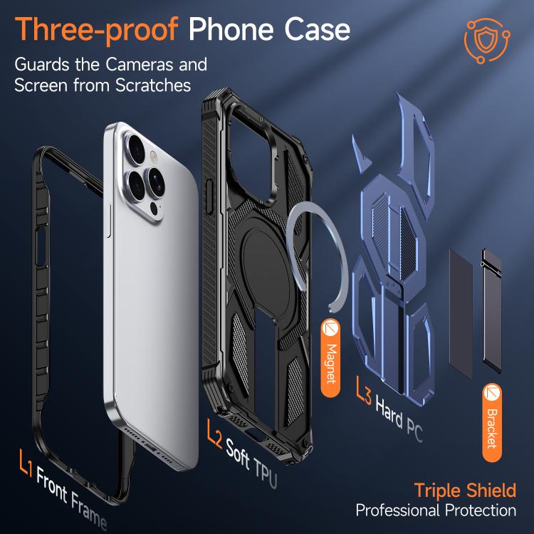 For iPhone 15 Pro Hidden Metal Holder Magnetic Shockproof Phone Case
