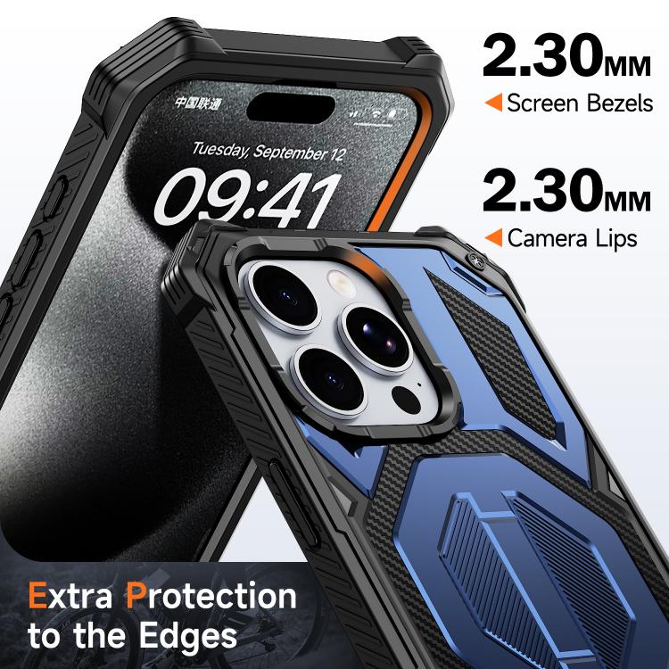 For iPhone 15 Pro Hidden Metal Holder Magnetic Shockproof Phone Case