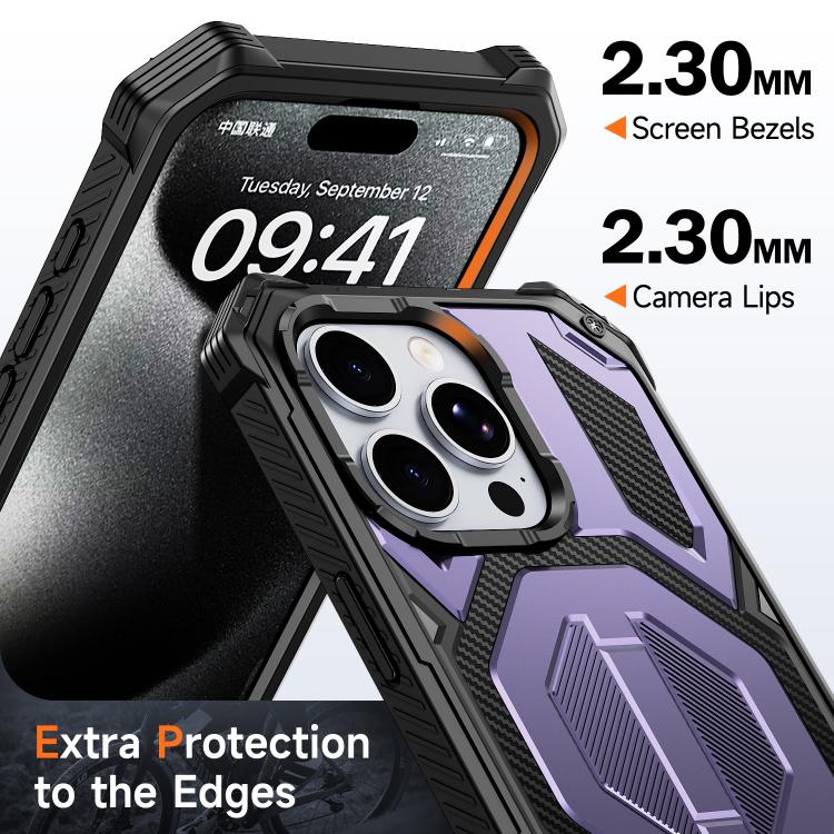 For iPhone 15 Pro Hidden Metal Holder Magnetic Shockproof Phone Case