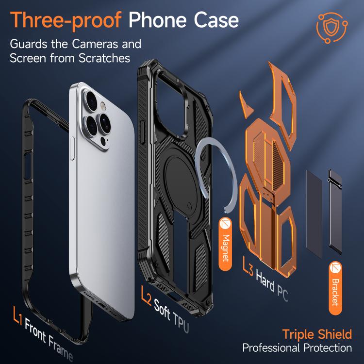 For iPhone 14 Pro Max Hidden Metal Holder Magnetic Shockproof Phone Case