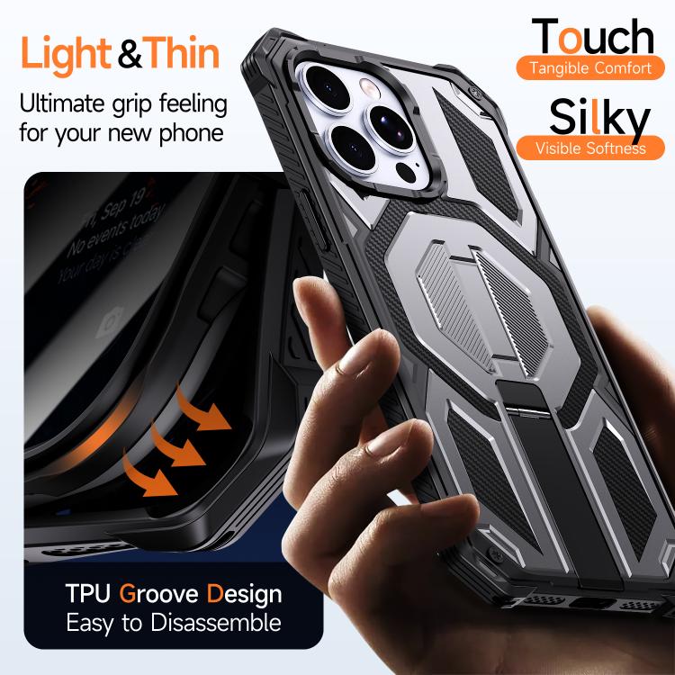 For iPhone 14 Pro Hidden Metal Holder Magnetic Shockproof Phone Case