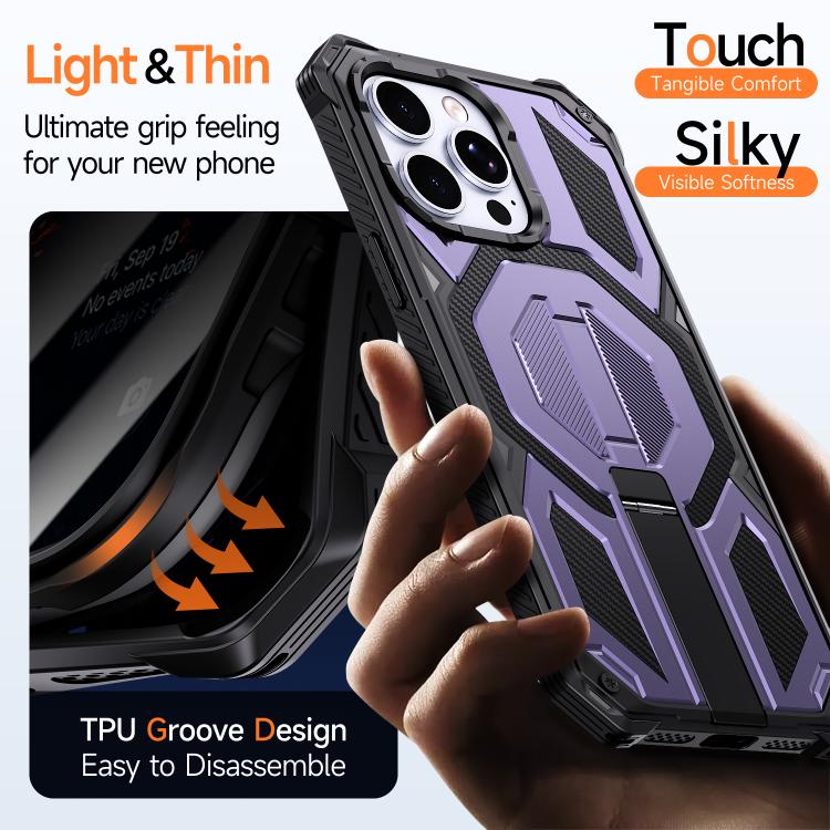 For iPhone 14 Pro Hidden Metal Holder Magnetic Shockproof Phone Case