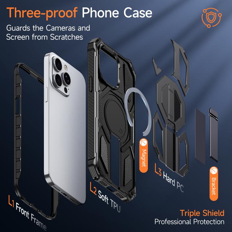 For iPhone 13 Pro Hidden Metal Holder Magnetic Shockproof Phone Case