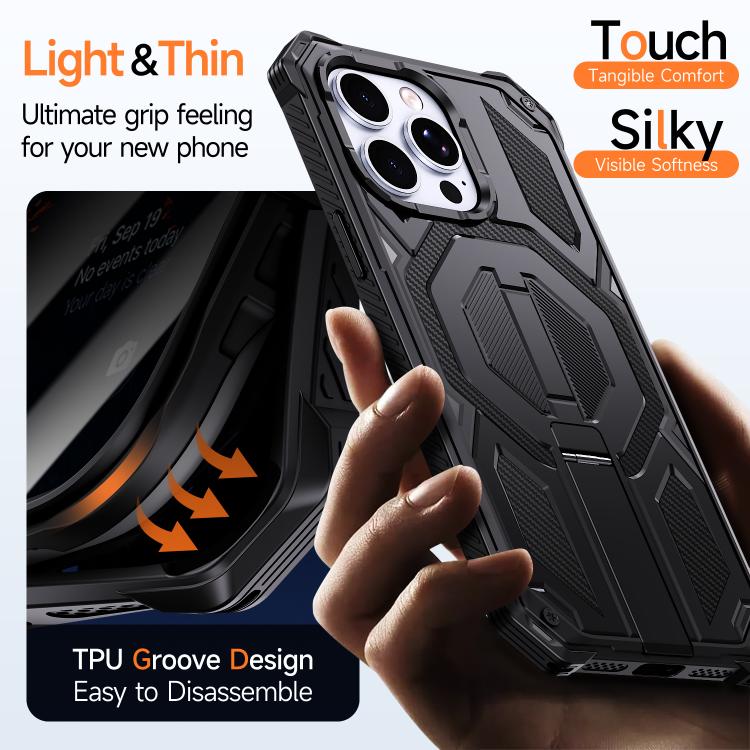 For iPhone 13 Pro Hidden Metal Holder Magnetic Shockproof Phone Case