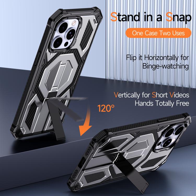 For iPhone 13 Pro Hidden Metal Holder Magnetic Shockproof Phone Case