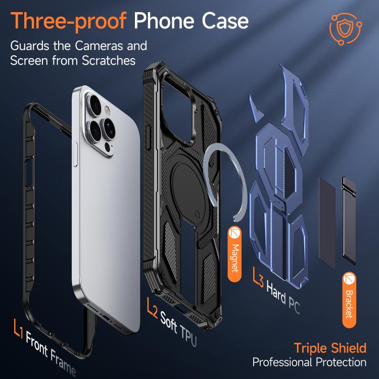 For iPhone 13 Pro Hidden Metal Holder Magnetic Shockproof Phone Case