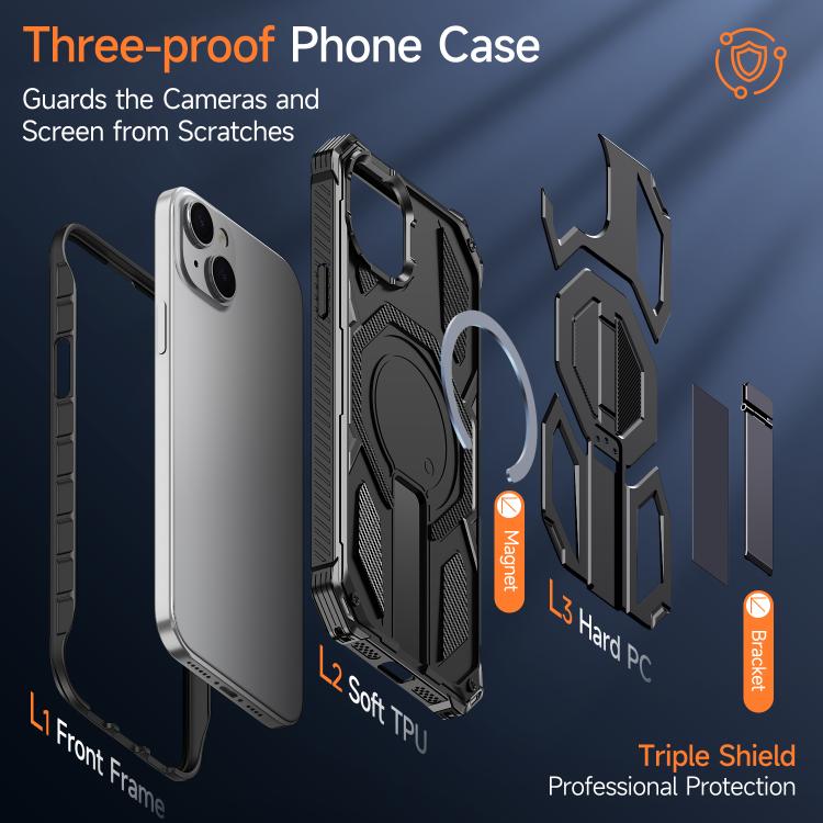 For iPhone 14 / 13 Hidden Metal Holder Magnetic Shockproof Phone Case