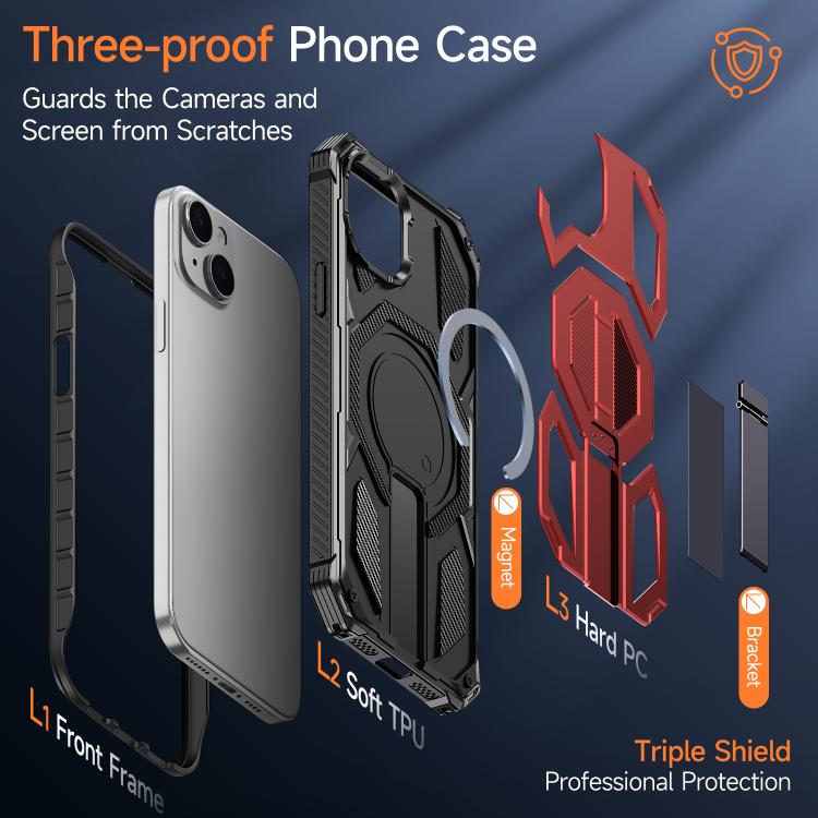 For iPhone 14 / 13 Hidden Metal Holder Magnetic Shockproof Phone Case