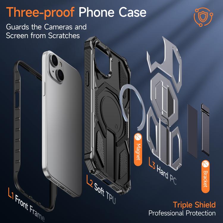 For iPhone 14 / 13 Hidden Metal Holder Magnetic Shockproof Phone Case