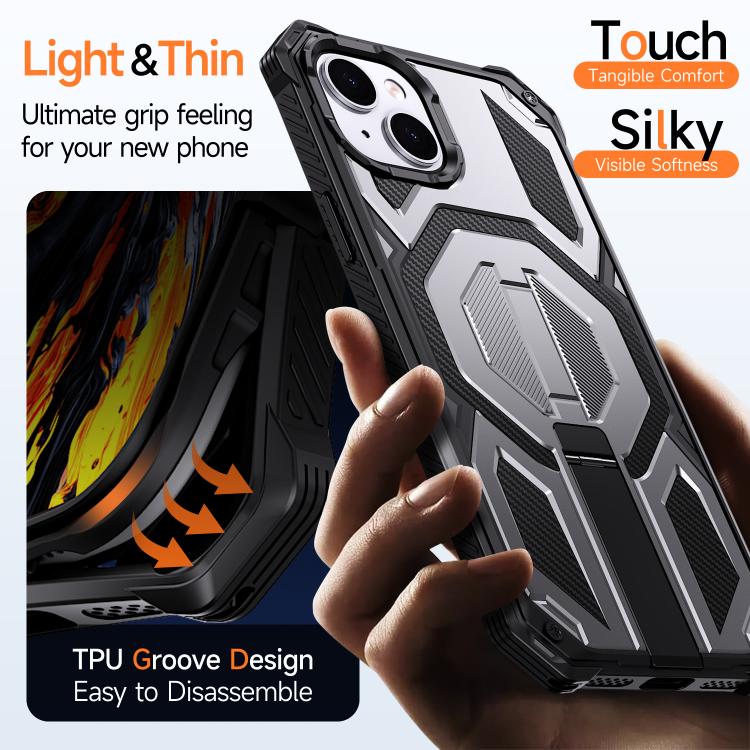 For iPhone 14 / 13 Hidden Metal Holder Magnetic Shockproof Phone Case