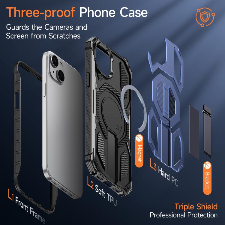 For iPhone 14 / 13 Hidden Metal Holder Magnetic Shockproof Phone Case